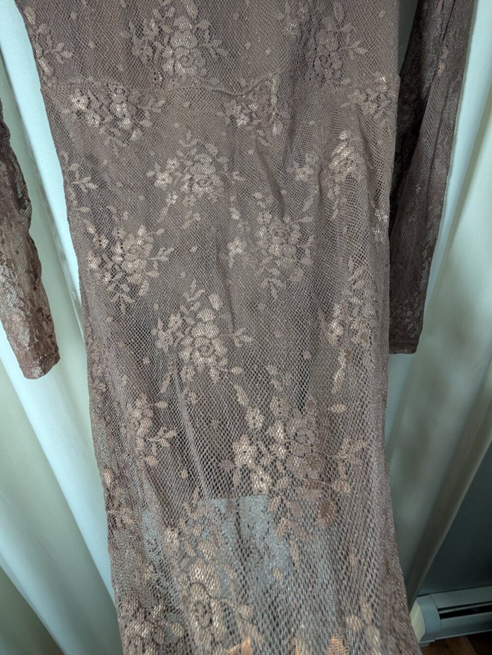 EXPRESS Long Sleeve Mock Neck Lace Maxi Dress Women's Size M Cocoa, Sexy, 1321 - Picture 2 of 13